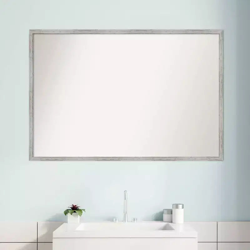 Miroir mural de salle de bain étroit en bois blanc