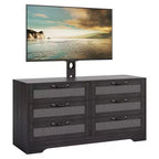Modern Design TV Stand with Mount 6-Drawer Rattan Dresser for 32-85 TVs Spacious Storage Media Console Table