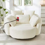 360 Swivel Chair Barrel Chair Accent Chair Corduroy Round Sofa Chair with 5 Throw Pillows & Adjustable Phone Holder - ModernLuxe