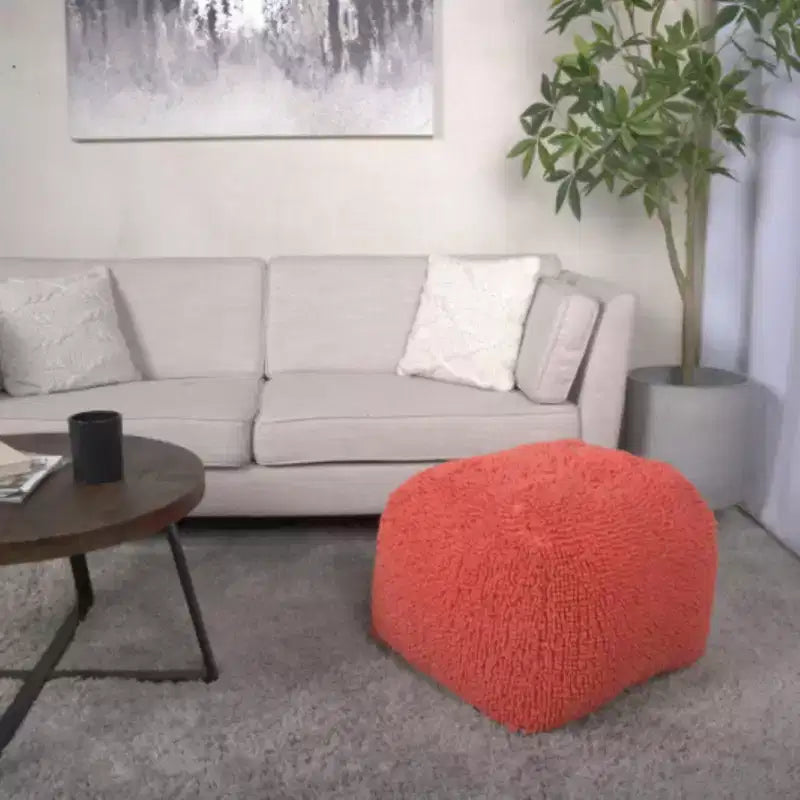 TUYOHW Modern Square Ottoman with Colorful Chenille Upholstered Spongy Pouf with Cozy Texture Plush Stepping Stool for Living Room Bedroom