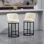 TUYOHW Counter Height Bar Stools Set of 2 Modern Barrel-Shaped Stools with Footrest Soft Linen Bar Stools for Kitchen Island & Home Bar