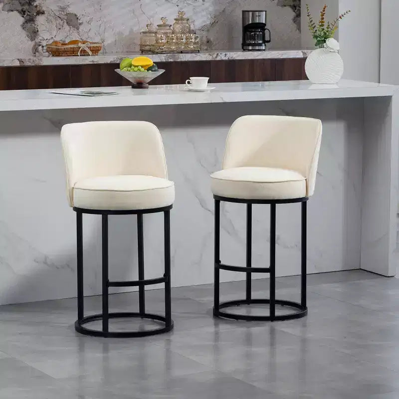 TUYOHW Counter Height Bar Stools Set of 2 Modern Barrel-Shaped Stools with Footrest Soft Linen Bar Stools for Kitchen Island & Home Bar