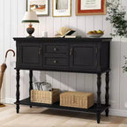 Retro Console Table with Drawers and Cabinets Slim Sofa Table with Open Shelf for Entryway or Living Room