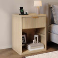 Acekool Fluted Nightstand with Ports and Outlets Drawers Mid Century Modern Bedside Table Natural Wood