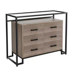 6 Drawers Dresser Wooden Drawer Chest with Tempered Glass Top and Steel Frame TV Stand Multi-Purpose Large Storage Cabinet for Living Room Bedroom