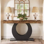 Lantine 63-Inch Console Sofa Table Rustic Industrial Farmhouse Entryway Table with Black Circle Base for Living Room Hallway Rustic Brown
