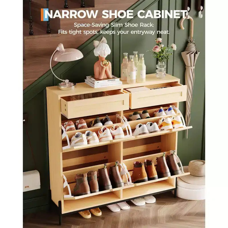 Meuble à chaussures étroit en rotin