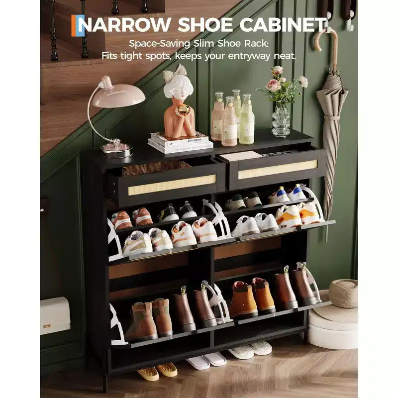 Meuble à chaussures étroit en rotin