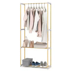 Costway Pine Wood Clothes Rack with 2-Tier Open Storage Shelf for Bedroom Wardrobe Closet Natural and Gray
