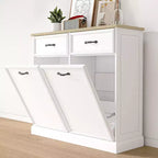 Tilt-Out Trash Cabinet Space-Saving Pet-Proof Hidden Trash Storage Cabinet for Kitchen and Living Room (White)