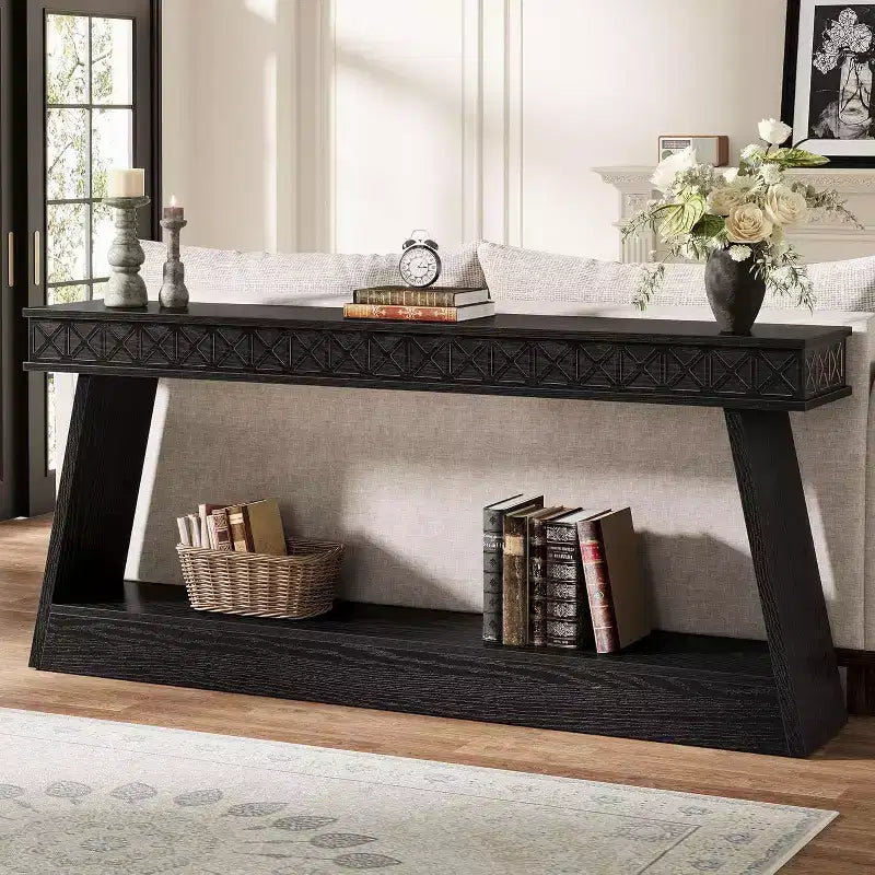 Lantine 71-Inch Modern Console Table Extra Long 2-Tier Narrow Sofa Table with Storage for Entryway Living Room Hallway Foyer Black
