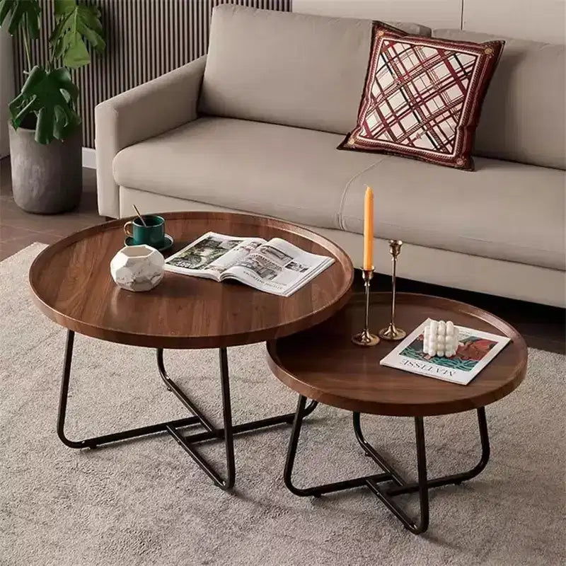 Small Nesting Coffee Table Set of 2 Round Coffee Table Mid Century Modern Centre Table Circle Coffee Tables for Living Room Bedroom Office