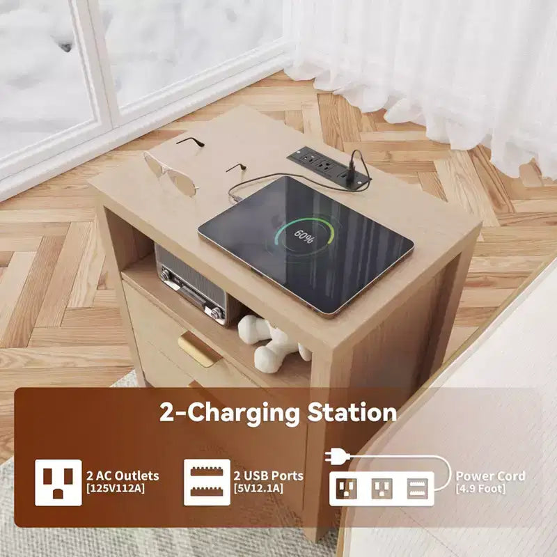 Table de chevet avec tiroir et station de charge