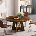 Lantine 47-Inch Round Dining Table for 4 Farmhouse Circle Kitchen Table with Wooden Pedestal Base for Kitchen Dining Room Living Room Rustic Brown