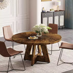 Lantine 47-Inch Round Dining Table for 4 Farmhouse Circle Kitchen Table with Wooden Pedestal Base for Kitchen Dining Room Living Room Rustic Brown