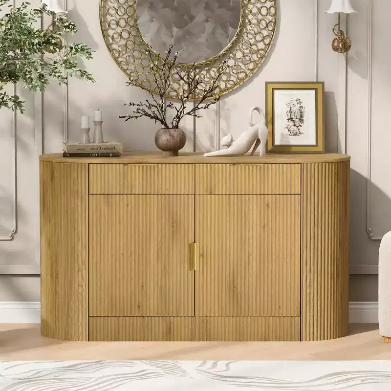 55.1Storage Cabinet Modern Sideboard Double Doors & Drawers Aluminum Handles 3 Shelves for Living Room/Bedroom/Dining Room