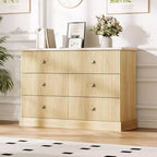 Dresser Chest of Drawers 6 Drawer Horizontal Fluted Storage Wood Bedroom Organizer for Small Spaces Clothing Storage