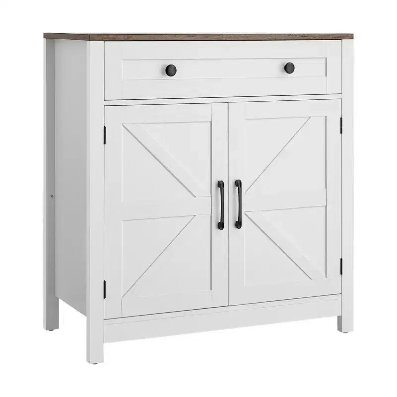 VEVOR Coffee Bar Cabinet Farmhouse Coffee Bar Table with Drawer Buffet Stand Cabinet with 2 Barn Door 29.5 x 14.7 x 31.5 in White