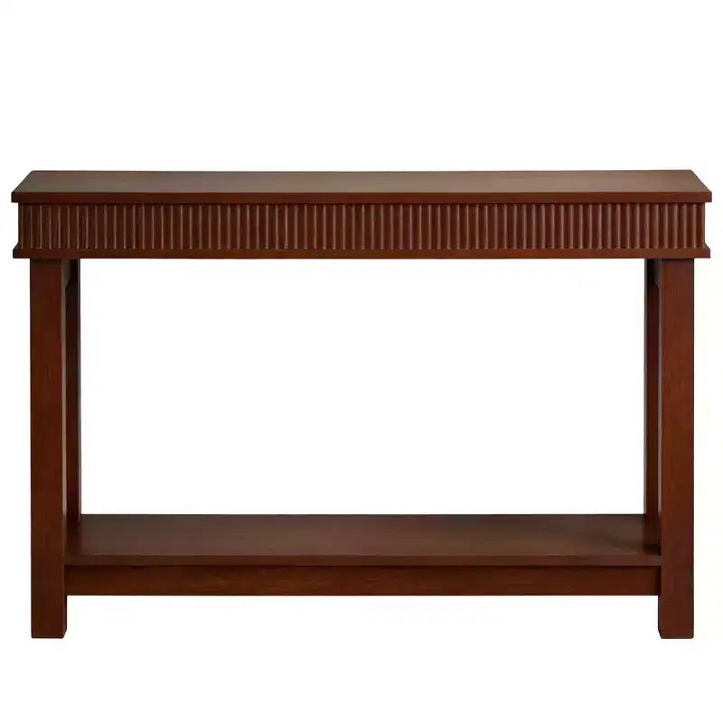 GustoWave Farmhouse Fluted Console Table - 2 Tier Wooden Entryway Table with Shelf Storage Sofa Table Behind Couch for Entrance Living Room