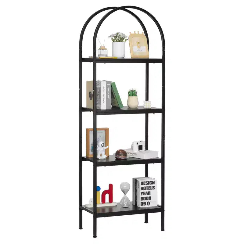 VEVOR Open Bookshelf 4-Tier Arched Bookcase Storage Shelves with Metal Frame Industrial Metal Book Organizer Freestanding Display Rack Black