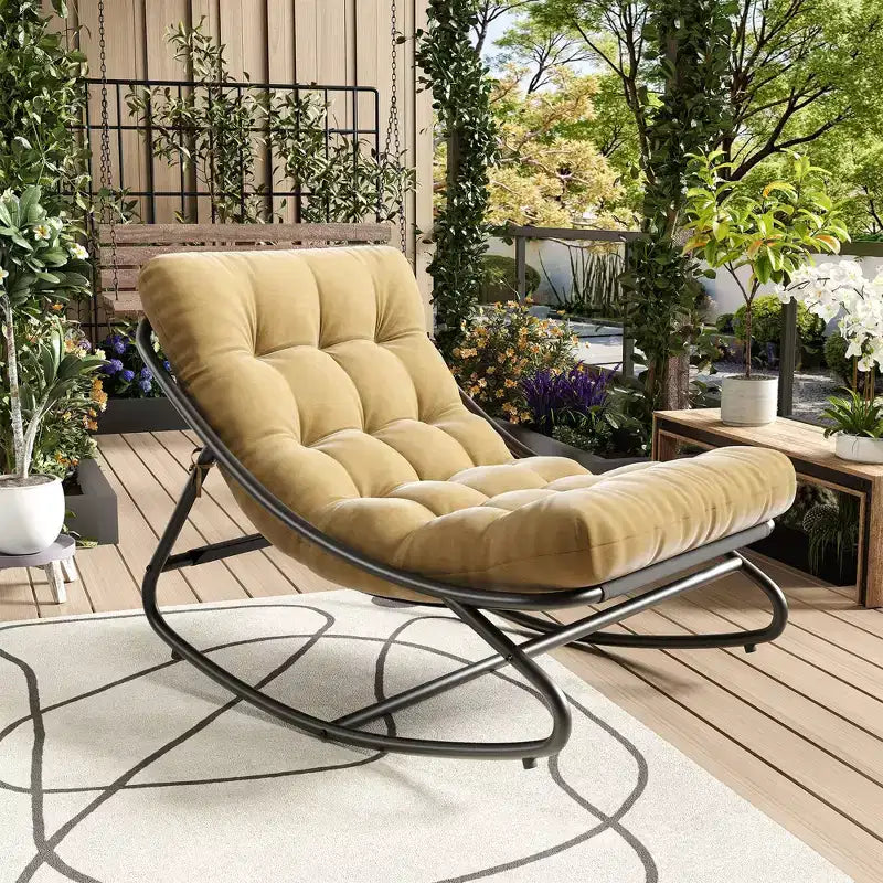 Oversized Rocking Chair Heavy Duty Metal Frame 400 LBS Capacity Comfortable Lounge Rocker for Porch Garden Living Room