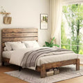Full/Queen/King Size Platform Bed with Headboard Wood Platform Bed Frame with Large Under Bed Storage Dark Brown