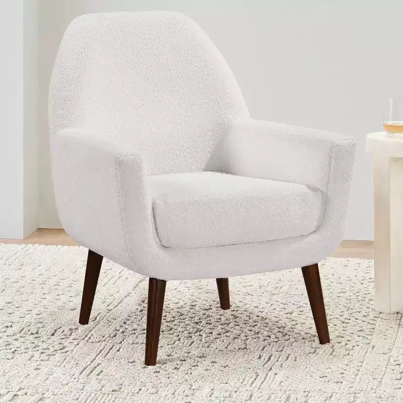 Fauteuil d'appoint en bouclette blanc du milieu du siècle