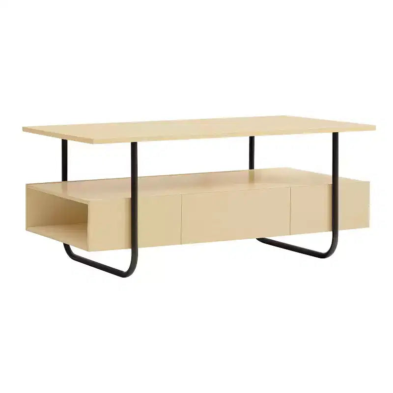 24/7 Shop At Home 36" Songcraft Contemporary 1 Drawer Coffee Table with Shelves Light Maple: Living Room Rectangle MDF
