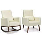 Costway Set of 2 Dual-use Upholstered Rocking Chair w/Pillow Light Grey\\Beige
