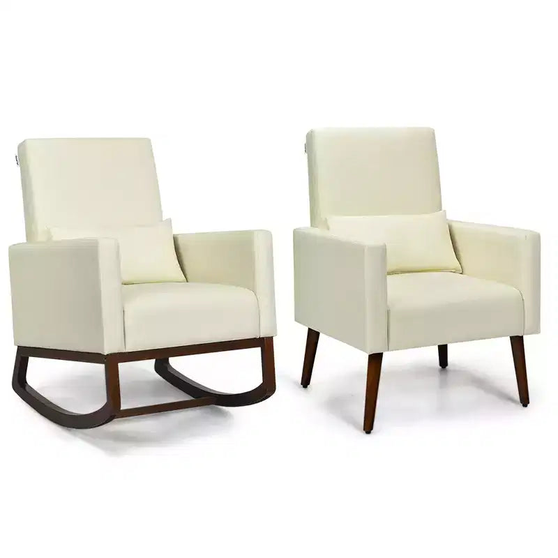 Costway Set of 2 Dual-use Upholstered Rocking Chair w/Pillow Light Grey\\Beige