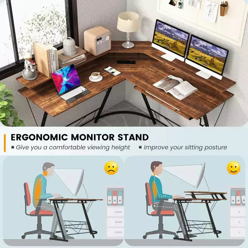 Bureau d'ordinateur en L