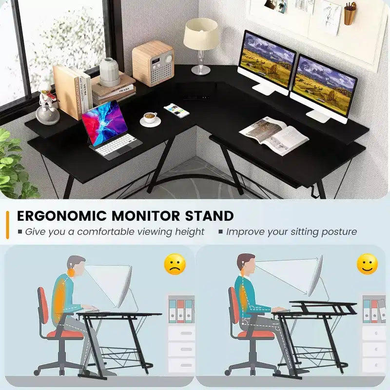 Bureau d'ordinateur en L