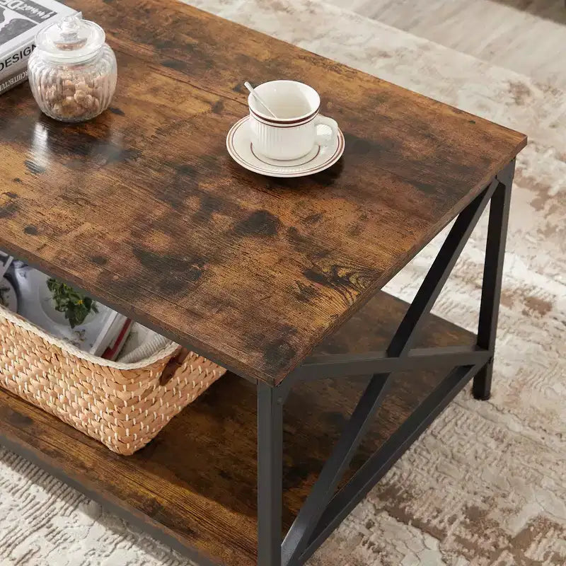 Table Basse Marron Rustique et Noire