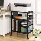Whizmax Industrial Printer Cart 4-Tier Mobile Printer Stand End Table Rolling Cart with Power Outlets and USB Ports for Office Living Room