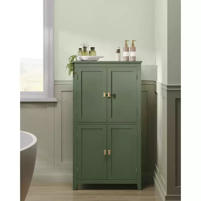Bathroom Floor Storage Cabinet with 4 Doors & Adjustable Shelves Freestanding Storage Unit 11.8 x 23.6 x 43.3 Inches