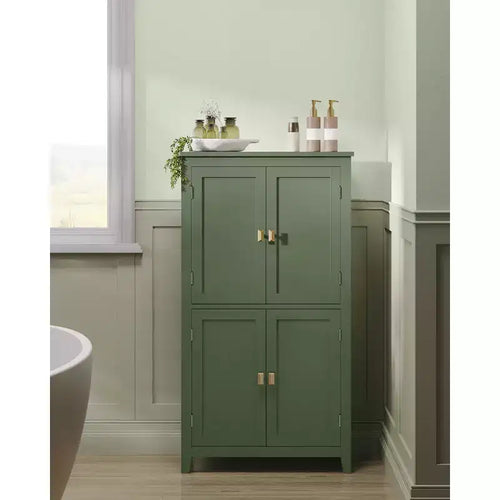 Bathroom Floor Storage Cabinet with 4 Doors & Adjustable Shelves Freestanding Storage Unit 11.8 x 23.6 x 43.3 Inches